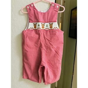Petit Bebe Smocked Reindeer Jon Jon EUC Size 9months